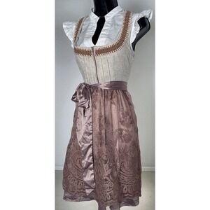 New Large Oktoberfest Mauve Beige Lace Dirndl Dress Bavarian German Trachten